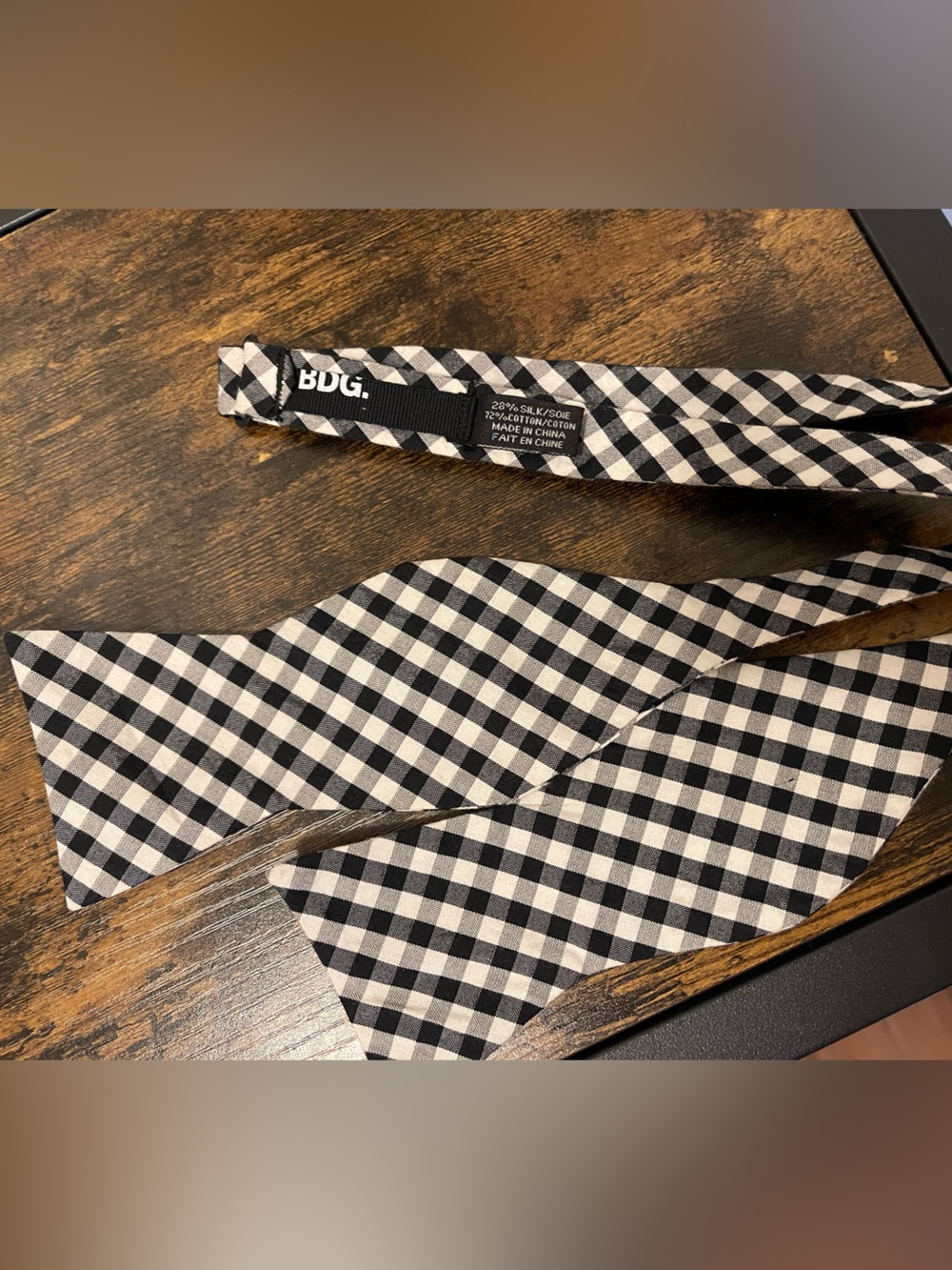 Black and White Gingham Self-Tie Bow Tie
